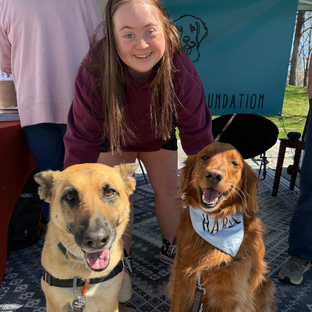 Meeting the dogs at the booth